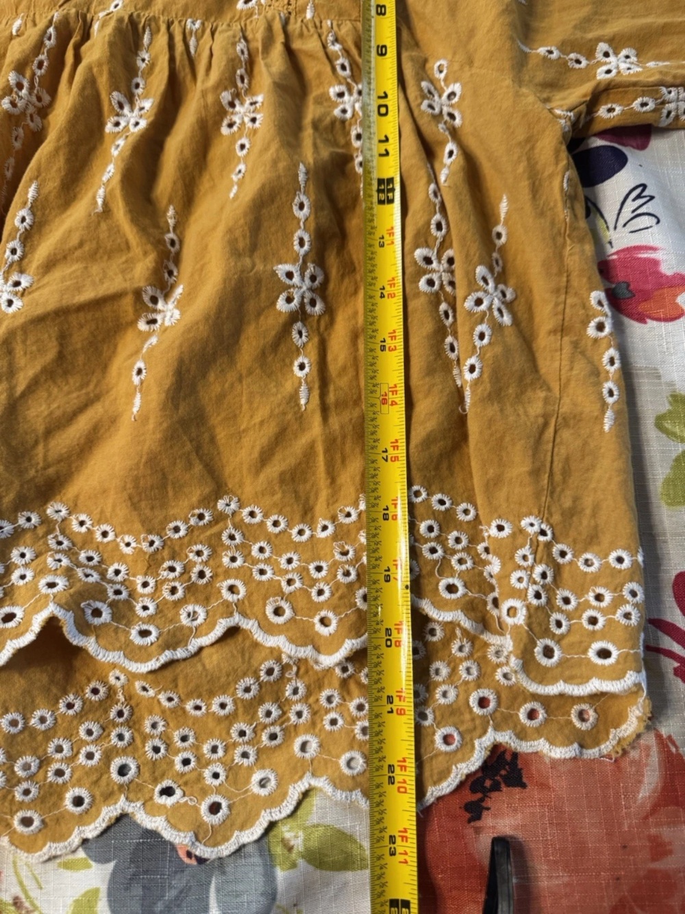 Rebellion Again Mustard Embroidered Eyelet Western Boho Peasant Blouse Medium C2 - Picture 8 of 10